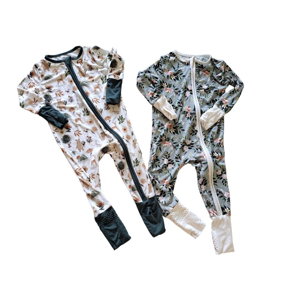 Lot of 2 Wildlife Stroller Society Bamboo Cotton Baby Jumpsuit  3/6 Months